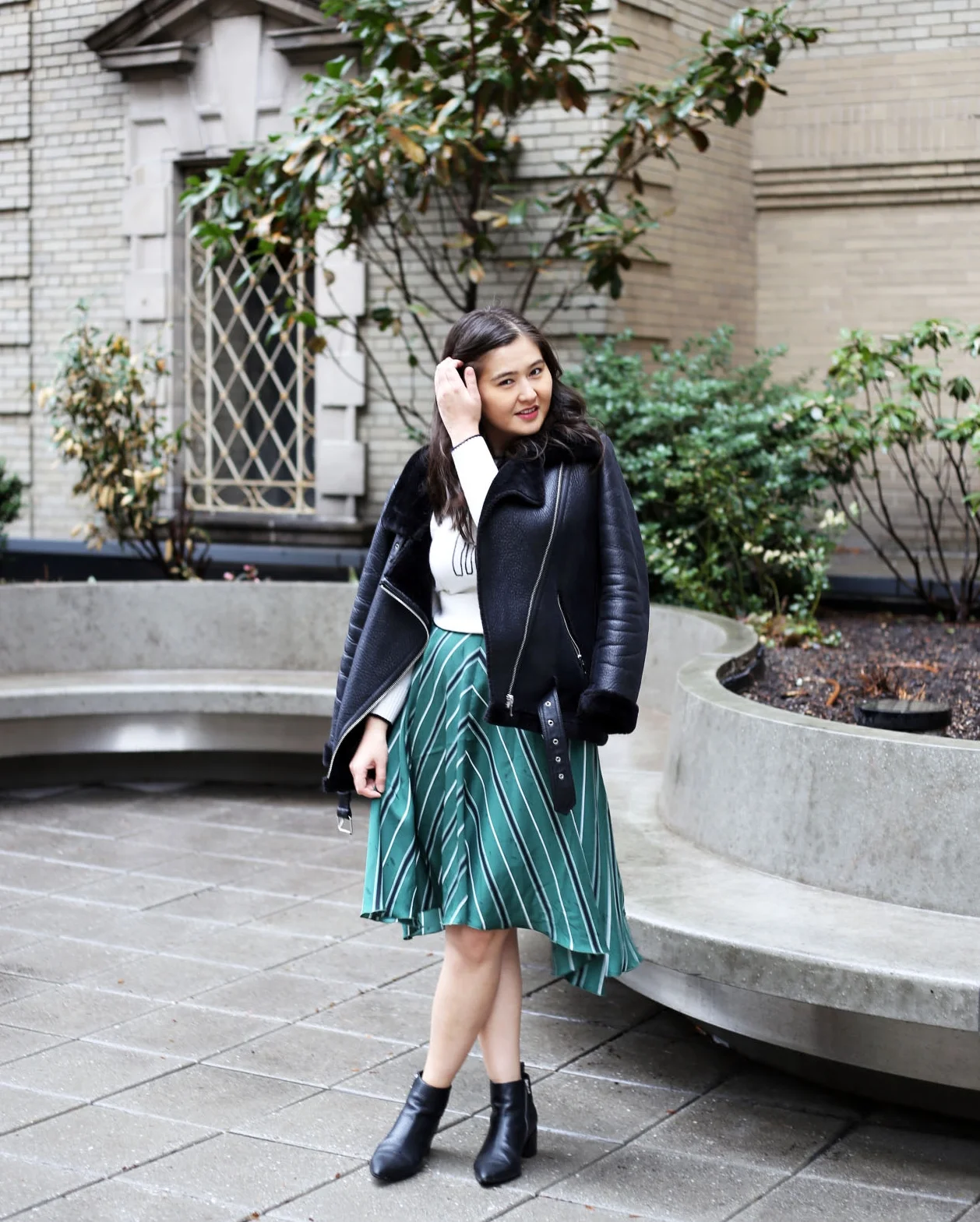 Green leather skirt h&m cheap